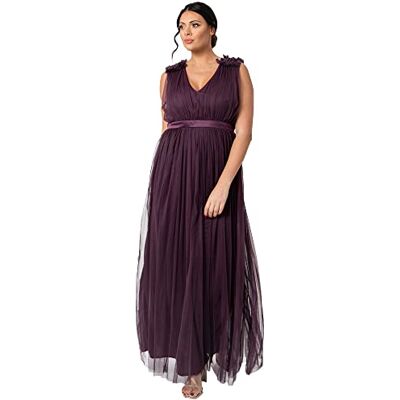 Maya Deluxe Berry Maxi-jurk met ruches, schouderdetail, bruidsmeisjesjurk voor dames, Baai 36 Maya Deluxe Berry Maxi-jurk met ruches, schouderdetail, bruidsmeisjesjurk voor dames, Baai 36