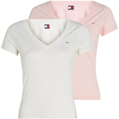 Tommy Jeans Tjw 2pack V-hals Tee Dw0dw21367 T-shirt S/S dames, Veelkleurig (ecru/edelroze), XXS XXS Tommy Jeans Tjw 2pack V-hals Tee Dw0dw21367 T-shirt S/S dames, Veelkleurig (ecru/edelroze), XXS XXS