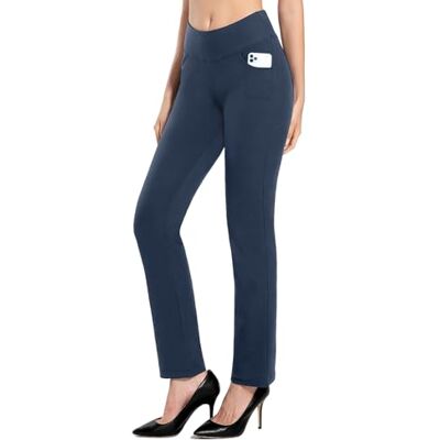 MOVE BEYOND Boterzachte dames bootcut yogabroek en 3/4-broek met 4 zakken buikcontrole workout bootleg werkbroek, Blauw XL MOVE BEYOND Boterzachte dames bootcut yogabroek en 3/4-broek met 4 zakken buikcontrole workout bootleg werkbroek, Blauw XL