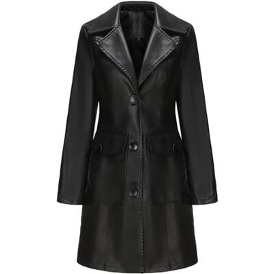 YURCI Dames Leren Jas Lange Mouwen Knoopsluiting Jas Jurk Volledige Knop Lederen Lange Jassen Mode Reverskraag Bovenkleding Herfst Kleding Mode Kleding XL YURCI Dames Leren Jas Lange Mouwen Knoopsluiting Jas Jurk Volledige Knop Lederen Lange Jassen Mode Reverskraag Bovenkleding Herfst Kleding Mode Kleding XL