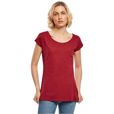 Build Your Brand Dames T-shirt, met brede kraag, wijnrood, XXL, Bordeaux XXL Build Your Brand Dames T-shirt, met brede kraag, wijnrood, XXL, Bordeaux XXL