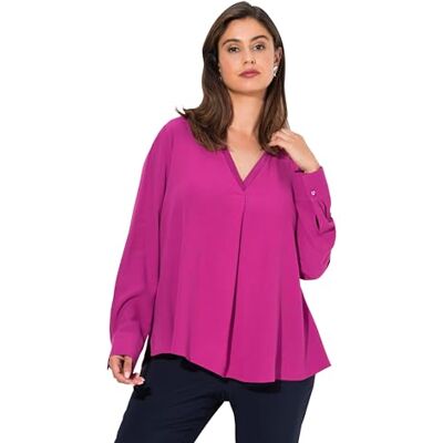 Ulla Popken Tunika, glans-inzetstuk, A-lijn, V-hals, lange mouwen, tuniek met glanzend inzetstuk voor dames, Baai 44-46 Ulla Popken Tunika, glans-inzetstuk, A-lijn, V-hals, lange mouwen, tuniek met glanzend inzetstuk voor dames, Baai 44-46