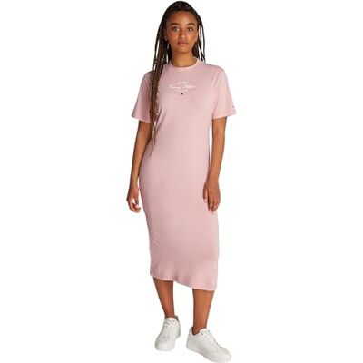 Tommy Hilfiger Reg Script Tee Dress SS Ww0ww43830 T-shirtjurk voor dames, Mistig roze, L L Tommy Hilfiger Reg Script Tee Dress SS Ww0ww43830 T-shirtjurk voor dames, Mistig roze, L L
