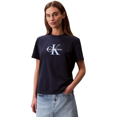Calvin Klein Hr Ss Clssc Mnlg Cnc Lv047b865g T-shirts voor dames, Blauw (donker saffierblauw), XXS XXS Calvin Klein Hr Ss Clssc Mnlg Cnc Lv047b865g T-shirts voor dames, Blauw (donker saffierblauw), XXS XXS