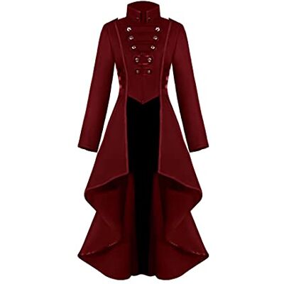 jakloz Vintage steampunk-jas voor dames met onregelmatige zoom, gothic kleding, lange jas, middeleeuwse renaissance-uniform, kostuum voor dames, rood, M, jakloz Vintage steampunk-jas voor dames met onregelmatige zoom, gothic kleding, lange jas, middeleeuwse renaissance-uniform, kostuum voor dames, rood, M,
