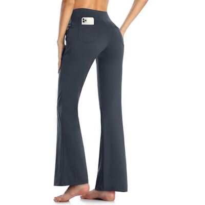 MOVE BEYOND Boterzachte dames bootcut yogabroek en 3/4-broek met 4 zakken buikcontrole workout bootleg werkbroek L MOVE BEYOND Boterzachte dames bootcut yogabroek en 3/4-broek met 4 zakken buikcontrole workout bootleg werkbroek L