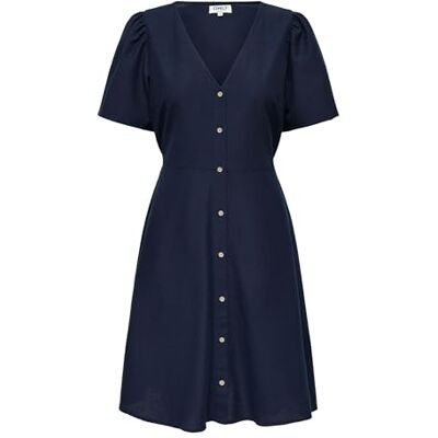 Only Onlvita Life Linen S/S Short Dress Wvn Jurk met rechte pasvorm in de taille en volumineuze mouwen voor dames (1 stuk), marineblauw blazer, XS XS Only Onlvita Life Linen S/S Short Dress Wvn Jurk met rechte pasvorm in de taille en volumineuze mouwen voor dames (1 stuk), marineblauw blazer, XS XS