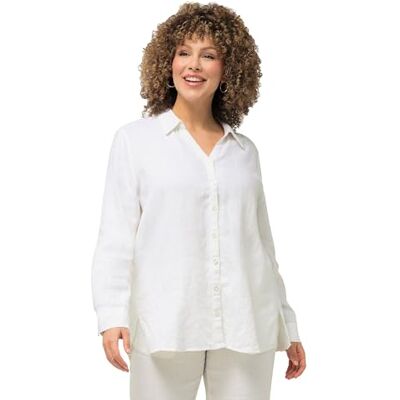 Ulla Popken Blouse, linnen, open kraag, damesblouse met lange mouwen, Gebroken wit 58-60 Ulla Popken Blouse, linnen, open kraag, damesblouse met lange mouwen, Gebroken wit 58-60