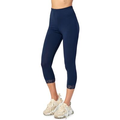 Merry Style Dames 3/4 legging met kant MS10-224, Navy Blauw, M M Merry Style Dames 3/4 legging met kant MS10-224, Navy Blauw, M M