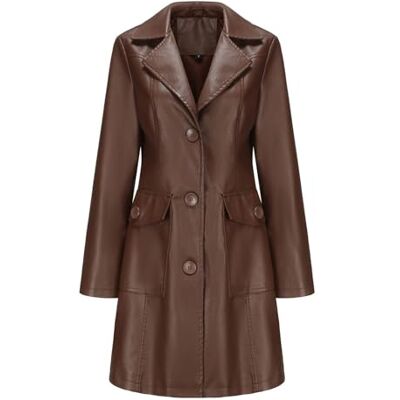 YURCI Dames Leren Jas Lange Mouwen Knoopsluiting Jas Jurk Volledige Knop Lederen Lange Jassen Mode Reverskraag Bovenkleding Herfst Kleding Mode Kleding XL YURCI Dames Leren Jas Lange Mouwen Knoopsluiting Jas Jurk Volledige Knop Lederen Lange Jassen Mode Reverskraag Bovenkleding Herfst Kleding Mode Kleding XL