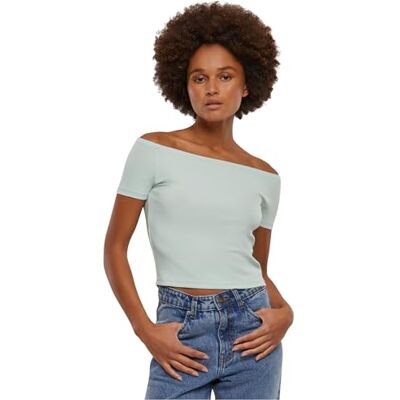 Urban Classics Schoudervrij geribbeld T-shirt voor dames, Frosted mint, M M Urban Classics Schoudervrij geribbeld T-shirt voor dames, Frosted mint, M M