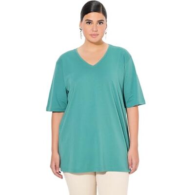 Ulla Popken Basic T-shirt, V-hals, casual, halflange mouwen, dames T-shirt, Groen 44-46 Ulla Popken Basic T-shirt, V-hals, casual, halflange mouwen, dames T-shirt, Groen 44-46