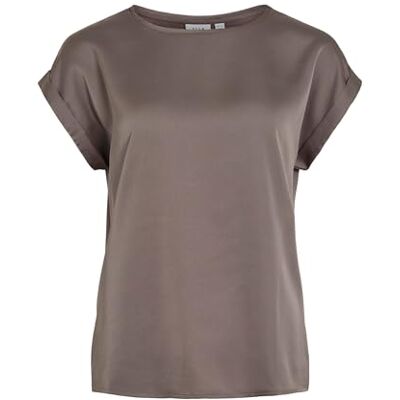 VILA Viellette S/S Satin Top Noos Damesblouse met korte mouwen (1 stuk), Falcon, 46 46 VILA Viellette S/S Satin Top Noos Damesblouse met korte mouwen (1 stuk), Falcon, 46 46