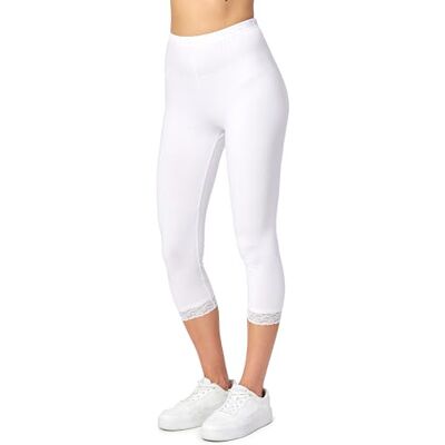 Merry Style MS10-224 3/4 Dameslegging van katoen met kant, Wit. XL Merry Style MS10-224 3/4 Dameslegging van katoen met kant, Wit. XL