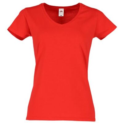 Fruit of the Loom Dames T-shirt met V-hals 150, 100% katoen, nauwsluitend, licht en ademend, V-hals met afneembaar label, zachte stof L Fruit of the Loom Dames T-shirt met V-hals 150, 100% katoen, nauwsluitend, licht en ademend, V-hals met afneembaar label, zachte stof L