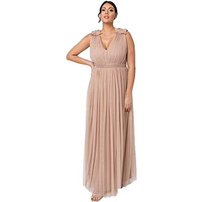 Maya Deluxe Berry Maxi-jurk met ruches, schouderdetail, bruidsmeisjesjurk voor dames 46 Maya Deluxe Berry Maxi-jurk met ruches, schouderdetail, bruidsmeisjesjurk voor dames 46