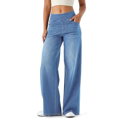LaiEr Jeans voor dames met wijde pijpen, baggy jeans met hoge taille en meerdere zakken, rechte buis, losse pasvorm, casual jeans met hoge elasticiteit voor dames inclusief, Lichtblauw, M M LaiEr Jeans voor dames met wijde pijpen, baggy jeans met hoge taille en meerdere zakken, rechte buis, losse pasvorm, casual jeans met hoge elasticiteit voor dames inclusief, Lichtblauw, M M