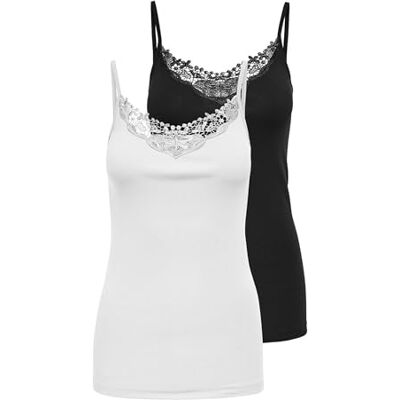 Only Onlkira Lace Singlet damestanktop, 2 stuks onderhemden zonder mouwen voor dames XS Only Onlkira Lace Singlet damestanktop, 2 stuks onderhemden zonder mouwen voor dames XS