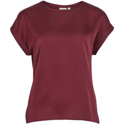 VILA Viellette S/S Satin Top Noos Damesblouse met korte mouwen (1 stuk), Bordeaux, 46 46 VILA Viellette S/S Satin Top Noos Damesblouse met korte mouwen (1 stuk), Bordeaux, 46 46