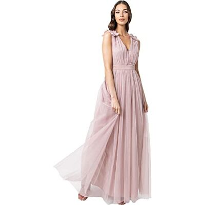 Maya Deluxe Berry Maxi-jurk met ruches, schouderdetail, bruidsmeisjesjurk voor dames 38 Maya Deluxe Berry Maxi-jurk met ruches, schouderdetail, bruidsmeisjesjurk voor dames 38