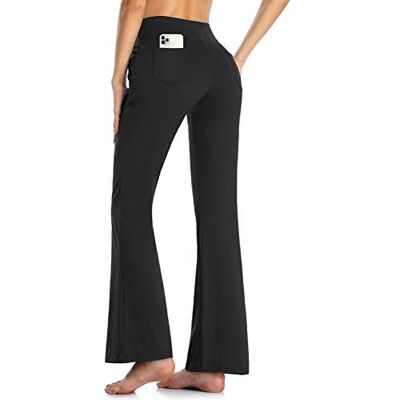 MOVE BEYOND Bootcut yoga broek en capribroek met 4 zakken voor dames buikcontrole bootleg broek, Volledige lengte, zwart, M M MOVE BEYOND Bootcut yoga broek en capribroek met 4 zakken voor dames buikcontrole bootleg broek, Volledige lengte, zwart, M M