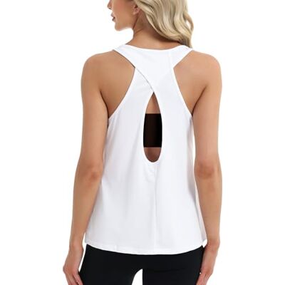 Superora Dames mouwloze shirts sport T-shirts fitness yoga tops sport open rug, Wit., L L Superora Dames mouwloze shirts sport T-shirts fitness yoga tops sport open rug, Wit., L L
