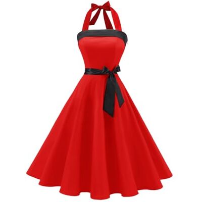 Timormode Sexy retro vintage damesjurk Jaren 40, 50, 60, cocktailjurk rockabilly, decolleté, A- Rood 3XL Timormode Sexy retro vintage damesjurk Jaren 40, 50, 60, cocktailjurk rockabilly, decolleté, A- Rood 3XL