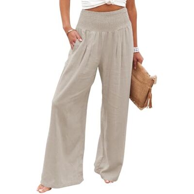 Imuedaen Zomerbroek voor dames, linnen, casual, licht, wijde pijpen, vrijetijdsbroek, hoge taille, effen, zomerbroek van stof met zakken, Khaki (stad), XL XL Imuedaen Zomerbroek voor dames, linnen, casual, licht, wijde pijpen, vrijetijdsbroek, hoge taille, effen, zomerbroek van stof met zakken, Khaki (stad), XL XL