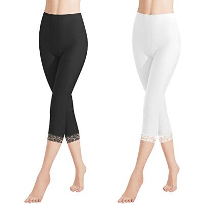 Libella 4166 Dameslegging, 3/4-broek met kant, katoen, capribroek met hoge taille, kleurrijk, slim fitnessbroek, meerkleurig M Libella 4166 Dameslegging, 3/4-broek met kant, katoen, capribroek met hoge taille, kleurrijk, slim fitnessbroek, meerkleurig M