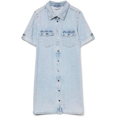 Vero Moda Vmjennie Ss Korte denim jurk voor dames, lichtblauw, XS XS Vero Moda Vmjennie Ss Korte denim jurk voor dames, lichtblauw, XS XS