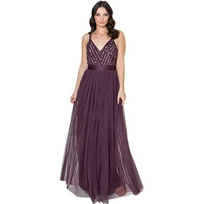 Maya Deluxe maxi-jurk voor dames, lange lengte, bruiloft, gast, bruidsmeisje, eindejaarsbal, zomer, avondjurk, V-hals, bandjes, strik, baljurk voor dames (1 stuk), Baai 54 Maya Deluxe maxi-jurk voor dames, lange lengte, bruiloft, gast, bruidsmeisje, eindejaarsbal, zomer, avondjurk, V-hals, bandjes, strik, baljurk voor dames (1 stuk), Baai 54