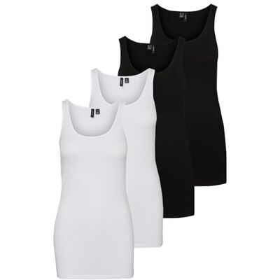 Vero Moda Vmmaxi My Soft Long Tanktop voor dames, 4 stuks (2 x zwart, 2 x wit glanzend) L Vero Moda Vmmaxi My Soft Long Tanktop voor dames, 4 stuks (2 x zwart, 2 x wit glanzend) L