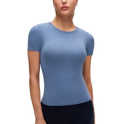 CRZ YOGA Softembrace Casual tops met korte mouwen en ronde hals voor dames, Oasis Blauw 40 CRZ YOGA Softembrace Casual tops met korte mouwen en ronde hals voor dames, Oasis Blauw 40
