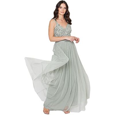 Maya Deluxe maxi-jurk voor dames, lange lengte, bruiloft, gast, bruidsmeisje, eindejaarsbal, zomer, avondjurk, V-hals, bandjes, strik, baljurk voor dames (1 stuk), groene lelie 54 Maya Deluxe maxi-jurk voor dames, lange lengte, bruiloft, gast, bruidsmeisje, eindejaarsbal, zomer, avondjurk, V-hals, bandjes, strik, baljurk voor dames (1 stuk), groene lelie 54