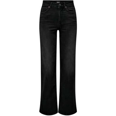 Only ONLMADISON Basic lange broek van stretch denim brede pasvorm hoge taille, gewassen zwart, L/34L L / 34L Only ONLMADISON Basic lange broek van stretch denim brede pasvorm hoge taille, gewassen zwart, L/34L L / 34L