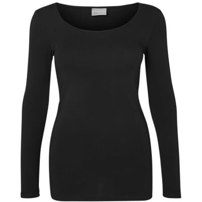 Vero Moda Vmmaxi My Ls damestop met lange mouwen en U-hals, Zwart XS Vero Moda Vmmaxi My Ls damestop met lange mouwen en U-hals, Zwart XS