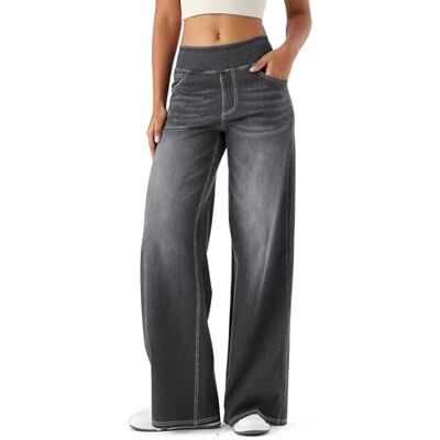 LaiEr Jeans voor dames met wijde pijpen, baggy jeans met hoge taille en meerdere zakken, rechte buis, losse pasvorm, casual jeans met hoge elasticiteit voor dames inclusief, Medium Grijs, XXL XXL LaiEr Jeans voor dames met wijde pijpen, baggy jeans met hoge taille en meerdere zakken, rechte buis, losse pasvorm, casual jeans met hoge elasticiteit voor dames inclusief, Medium Grijs, XXL XXL