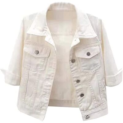 NLAVW Dames Korte Mouw Denim Jas Met 3/4 Mouwen Gescheurde Jassen NLAVW Dames Korte Mouw Denim Jas Met 3/4 Mouwen Gescheurde Jassen