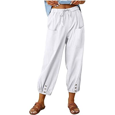 ASKSA Damesbroek, 7/8 broek, wijde pijpen, zomerbroek, licht, casual, linnen, met zakken, wit, XL XL ASKSA Damesbroek, 7/8 broek, wijde pijpen, zomerbroek, licht, casual, linnen, met zakken, wit, XL XL