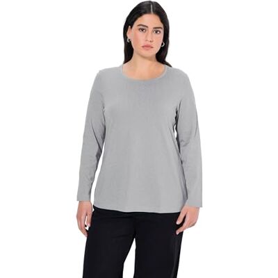 Ulla Popken Dames Basic shirt met lange mouwen ronde hals, grijs (11) 54-56 Ulla Popken Dames Basic shirt met lange mouwen ronde hals, grijs (11) 54-56