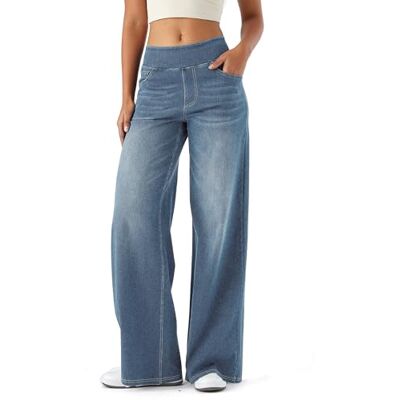 LaiEr Jeans voor dames met wijde pijpen, baggy jeans met hoge taille en meerdere zakken, rechte buis, losse pasvorm, casual jeans met hoge elasticiteit voor dames inclusief, L L LaiEr Jeans voor dames met wijde pijpen, baggy jeans met hoge taille en meerdere zakken, rechte buis, losse pasvorm, casual jeans met hoge elasticiteit voor dames inclusief, L L