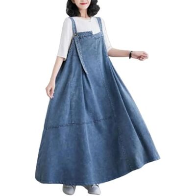 FULUJIDI Damesjurk, avondjurk, damesjurk, tuinbroek van jeans, voor dames, trui-jurk van Boho, mouwloos, brede zoom en verstelbare bandjes FULUJIDI Damesjurk, avondjurk, damesjurk, tuinbroek van jeans, voor dames, trui-jurk van Boho, mouwloos, brede zoom en verstelbare bandjes