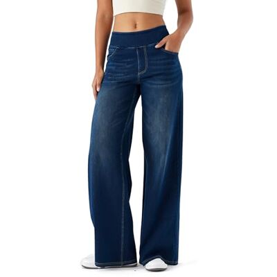 LaiEr Damesjeans met wijde pijpen, jeansbroek, baggy, hoge taille, meerdere zakken, rechte buis, losse pasvorm, casual jeans met hoge elasticiteit voor dames, Nostalgisch donkerblauw, 3XL 3XL LaiEr Damesjeans met wijde pijpen, jeansbroek, baggy, hoge taille, meerdere zakken, rechte buis, losse pasvorm, casual jeans met hoge elasticiteit voor dames, Nostalgisch donkerblauw, 3XL 3XL