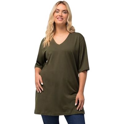 Ulla Popken Basic T-shirt, V-hals, casual, halflange mouwen, dames T-shirt, Bos Groen 48-50 Ulla Popken Basic T-shirt, V-hals, casual, halflange mouwen, dames T-shirt, Bos Groen 48-50