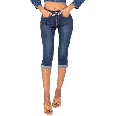 Nina Carter P132 Damesbroek, skinny fit, hoge taille, gewassen effect, Donkerblauw (P132-1) XL Nina Carter P132 Damesbroek, skinny fit, hoge taille, gewassen effect, Donkerblauw (P132-1) XL