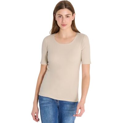 Cecil B317515 Basic T-shirt van katoen voor dames, Beige parelmoer, M M Cecil B317515 Basic T-shirt van katoen voor dames, Beige parelmoer, M M