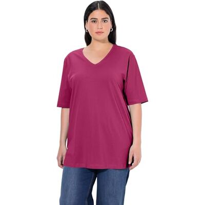 Ulla Popken Basic T-shirt, V-hals, casual, halflange mouwen, dames T-shirt, Rode magnolia 58-60 Ulla Popken Basic T-shirt, V-hals, casual, halflange mouwen, dames T-shirt, Rode magnolia 58-60