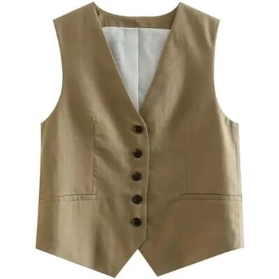 KHASCBNF Gilet pour femme solide vintage décontracté en lin col en V une poitrine ample KHASCBNF Gilet pour femme solide vintage décontracté en lin col en V une poitrine ample