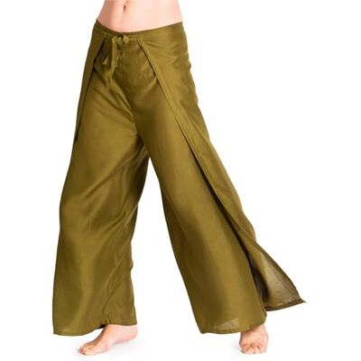 PANASIAM Sunshine Pants Effen luchtige broekrok voor dames, wijde broek, elegante zomerbroek van lichte en zachte viscose, Olijfgroen, L L PANASIAM Sunshine Pants Effen luchtige broekrok voor dames, wijde broek, elegante zomerbroek van lichte en zachte viscose, Olijfgroen, L L