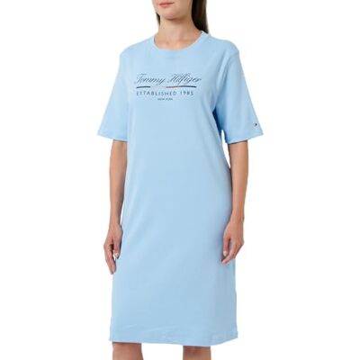 Tommy Hilfiger Reg Script Graphic Dress SS Ww0ww43545 T-shirtjurk voor dames, Blauw (vaatblauw), XS XS Tommy Hilfiger Reg Script Graphic Dress SS Ww0ww43545 T-shirtjurk voor dames, Blauw (vaatblauw), XS XS